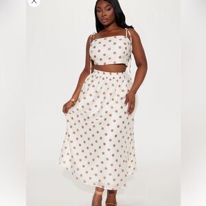 Fashion Nova White and Brown Polka Dot Dress